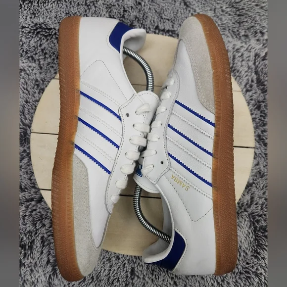 Adidas Samba Flat White Lucid Blue Shoes Men's Size 9.5 - Picture 6 of 9